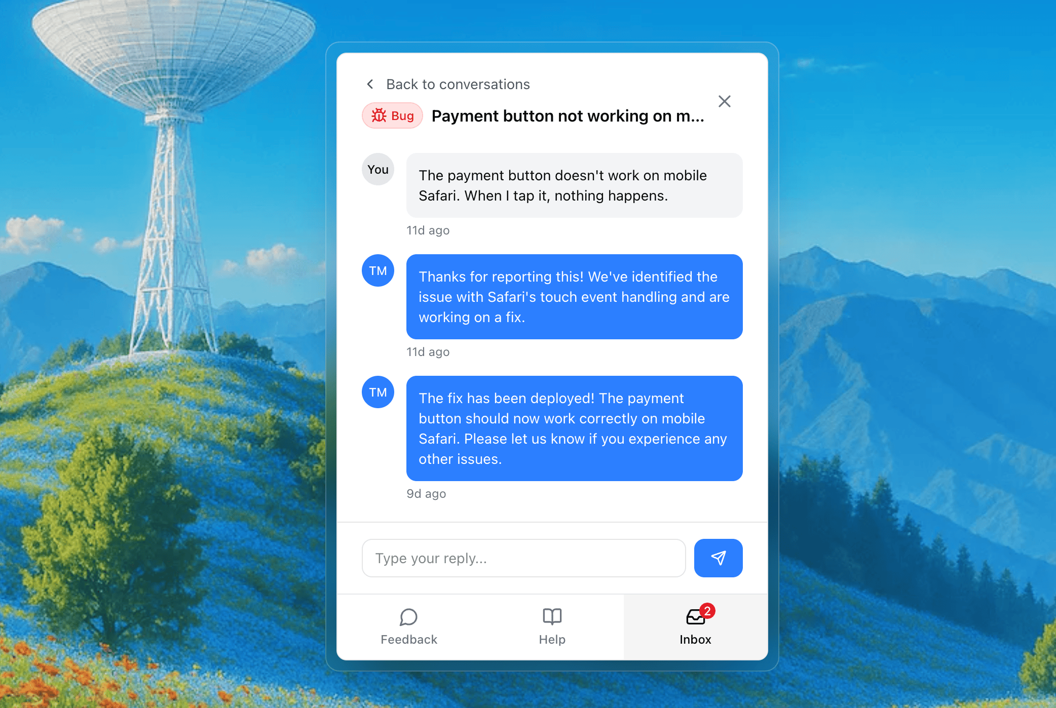 Feedbackview in-app notification
